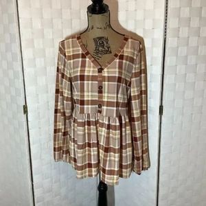 allison andrews multi color plaid blouse size medium fall winter Christmas Gift